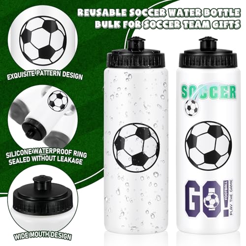 Soccer Water Bottles Set - 12pcs 20oz with 300 Stickers, Sports Drink Bottles