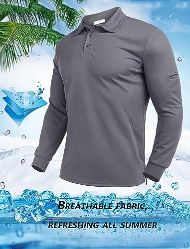 Men's Long Sleeve Polo Shirt - Quick Dry Golf Polo XX-Large Grey