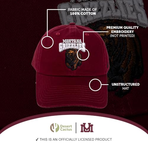 University of Montana Embroidered Baseball Hat - Maroon Adjustable Cap