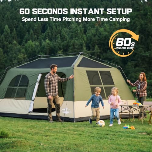 6 Person Waterproof Family Camping Tent with Rainfly & Extended Vestibule - Green/Khaki
