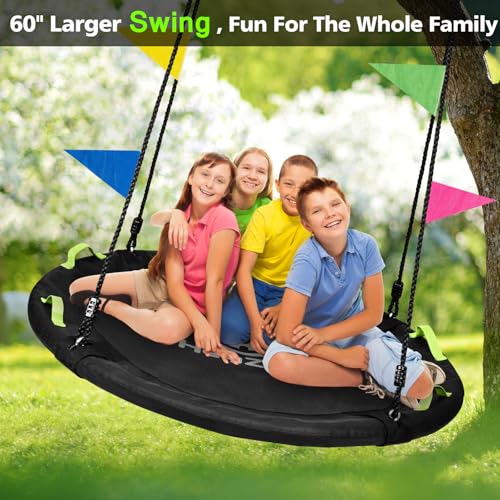 HeyZoo 60 Inch Large Saucer Tree Swing for Family, Black