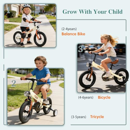 14-Inch 2-in-1 Kids Balance Bike with Training Wheels, Adjustable, Safety Light