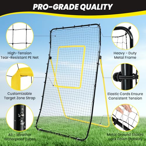 Yellow BAGAIL Volleyball Rebounder Net 7x4 ft, Adjustable Angles for Training