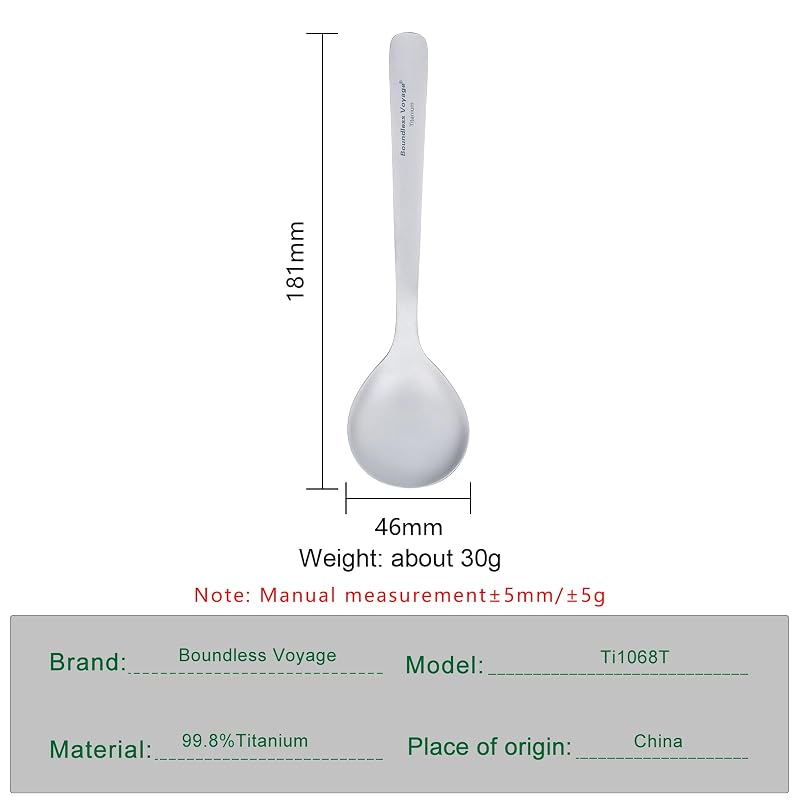 Ti1068T Titanium Camping Spoon with Big Bowl - Ultra Lightweight Outdoor Utensil (Variation of THIS listing: Ti1068T Titanium Spoon 1PC)