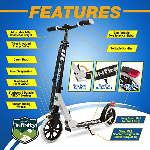 Foldable Kick Scooter for Teens & Adults - Alloy Deck & Adjustable Handlebar