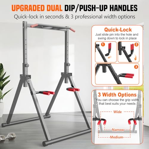 SERTT Black Foldable Power Tower for Pull Ups Dips & Push Ups - Adjustable Home Gym Equipment