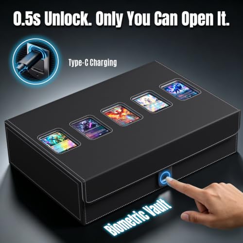 TIME EMIT 3900+ Card Storage Box with Fingerprint Lock & Display Windows - Black/Gray