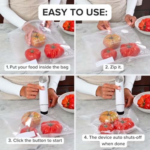 Chef Preserve Portable Handheld Vacuum Sealer with 10 Reusable Bags - Food Saver & Meal Preserver