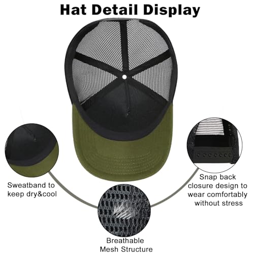 Green & Black Oversized American Flag Baseball Cap for Men & Women - Big Head Adjustable Snapback Hat - Patriotic Mesh Trucker Hat