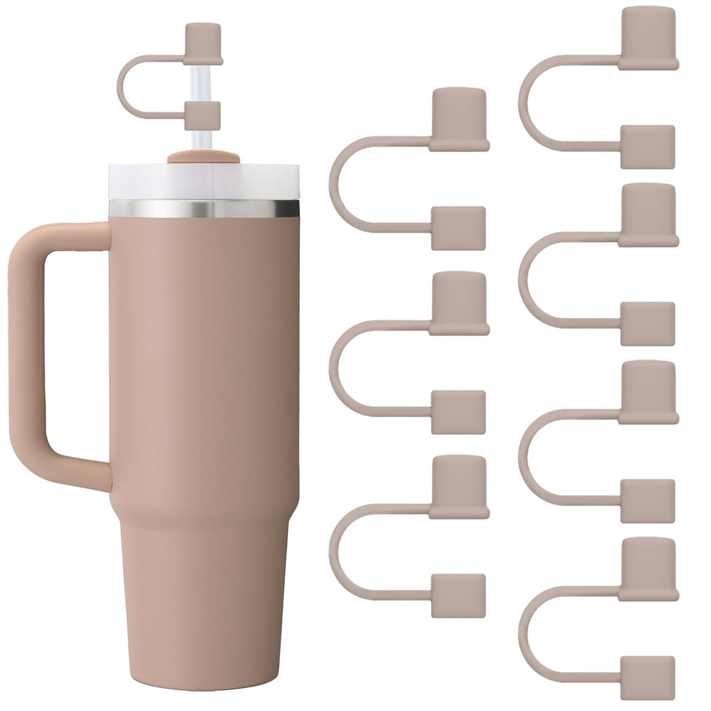 GGDECA 7Pcs Straw Cover Cap for Stanley Cup,Simple 10mm(0.4inch) Silicone Straw Toppers for Stanley 40&30oz Tumbler Accessories-Brown