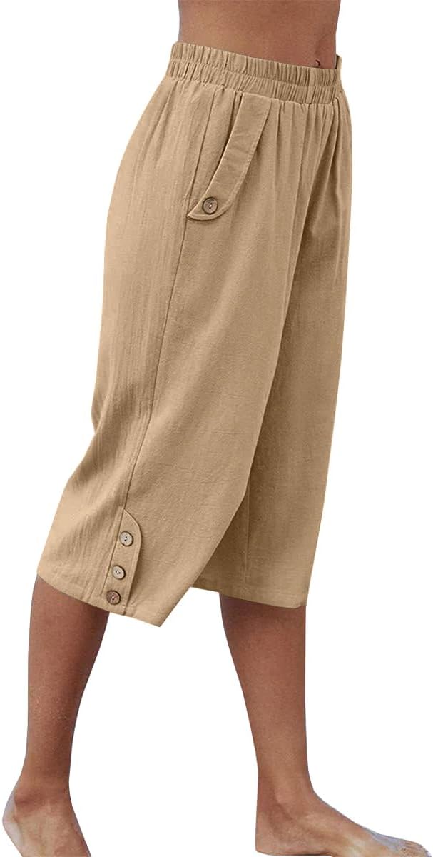 Veatzaer Women's Capri Harem Pants - Elastic Waist, Pockets, Casual Loose Fit | Sizes S-XXL