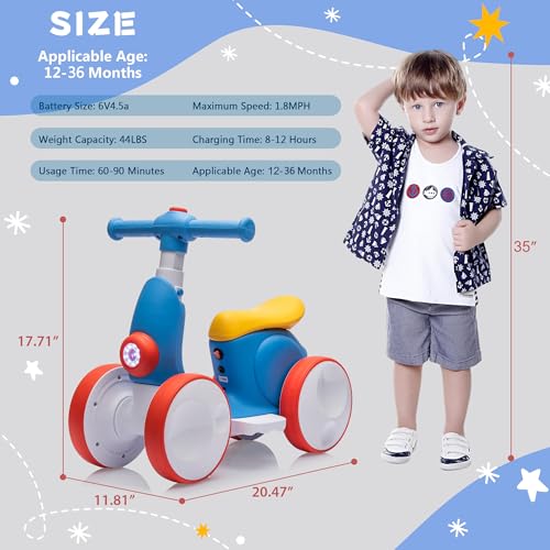 Blue & Red 6V Electric Baby Balance Bike with Bubble Machine & Remote