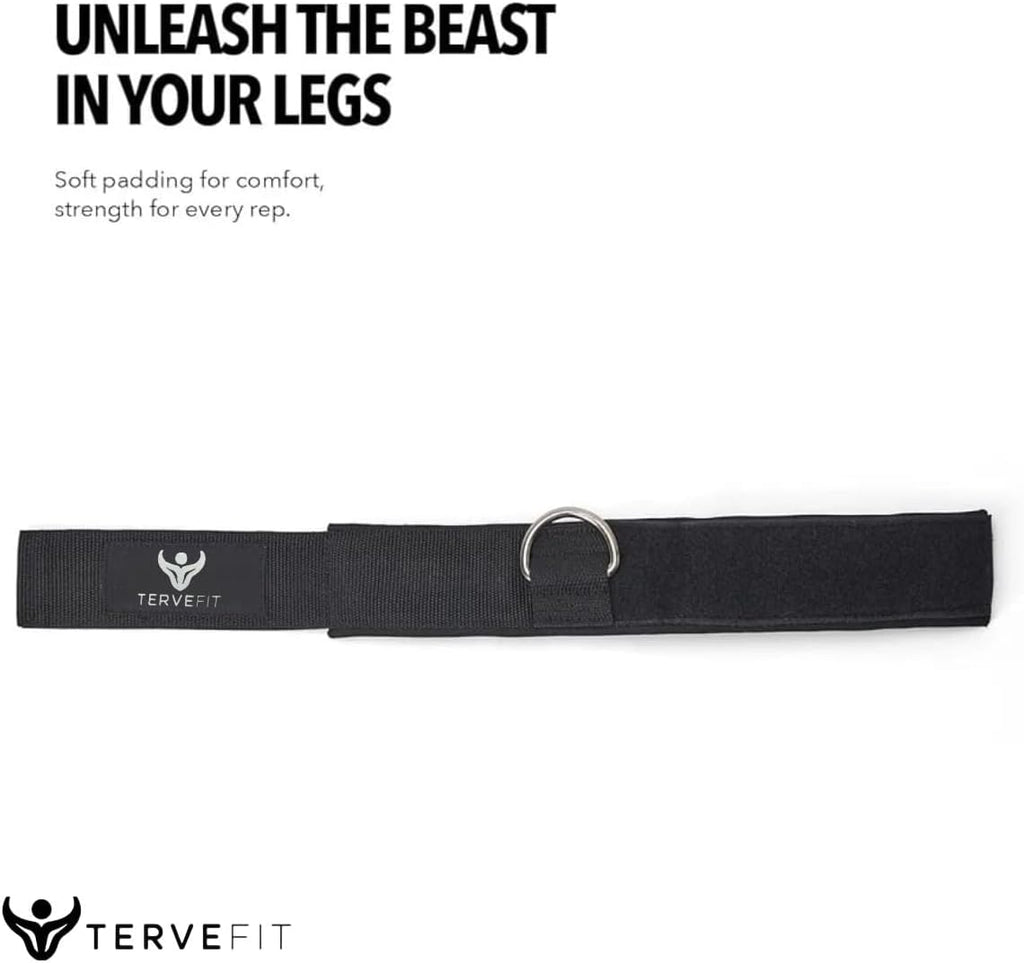 Tervefit Ankle Straps - Neoprene Padded Fitness Cuffs for High Strength Exercises | Black (2 Pack)