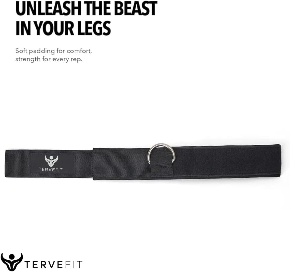 Tervefit Ankle Straps - Neoprene Padded Fitness Cuffs for High Strength Exercises | Black (2 Pack)