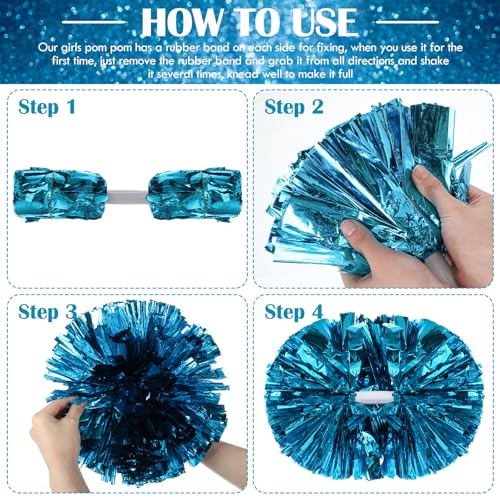 WILLBOND Lake Blue Cheerleading Pom Poms with Baton Handles - 48 Pairs