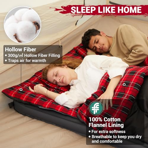 KingCamp Black Double Sleeping Bag for Adults, Queen Size 2 Person, Detachable for Couples or Solo Camping
