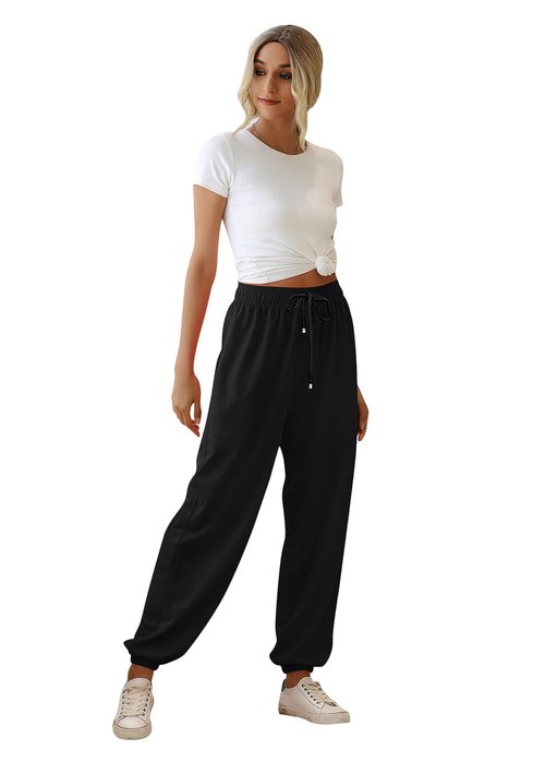 Gym Exercise Athletic Baggy Lounge Sweatpants Drawstring Cotton High Waisted Womens Sweat Pants Sports Hiking Trendy Workout Women Sweatpants Joggers Golf Yoga Pants Trousers With Pockets Black M