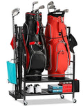 Black Golf Bag Storage Organizer Stand for 2 Bags with Wheels