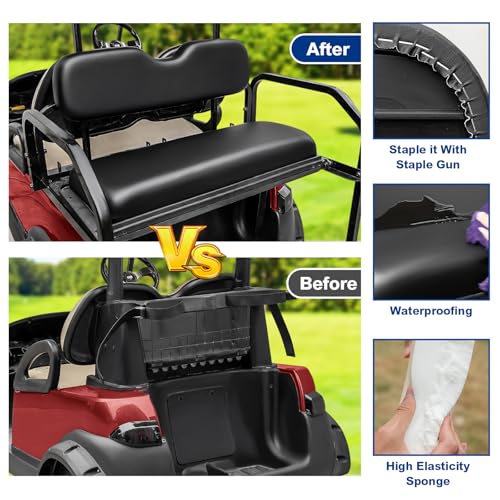 Black Golf Cart Rear Seat Cushion & Backrest - Fit EZGO Club Car Yamaha Flip Seats