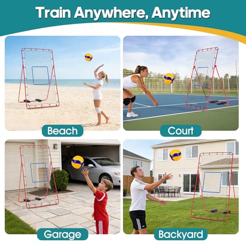OLIXIS Volleyball Rebounder Net 7x4 FT - Red with Travel Bag, Adjustable Angles