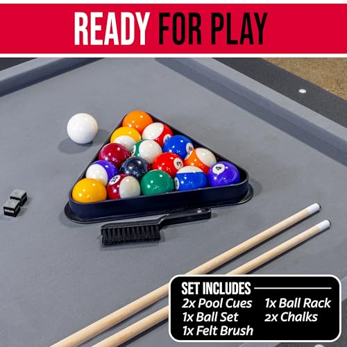 GoSports 6 Ft Foldable Pool Table with Accessories - Black Frame & Gray Felt, Portable Billiards Game