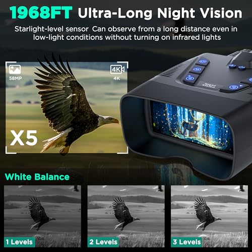 WASOCA Compact 4K Night Vision Goggles with 58MP Photos, 1968ft Range, 64GB, Rechargeable Battery