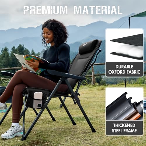 Portal Black Reclining Camping Chair with Adjustable Lumbar Support, 1 Pack