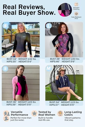 Daci Women Long Sleeve Swimsuit Rash Guard with Built-in Bra UPF 50+ - Medium Black