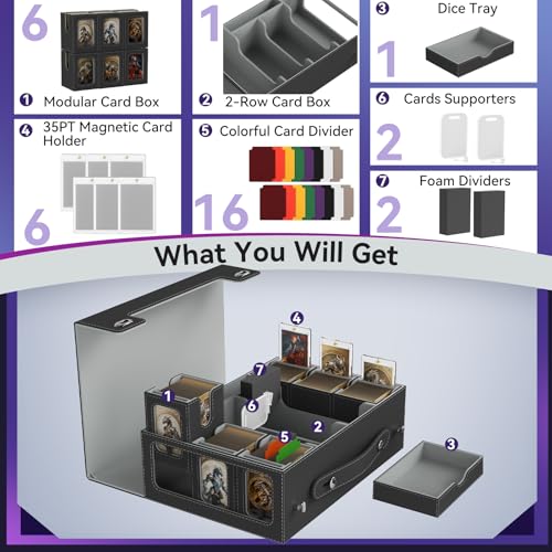 Cortile MTG Deck Box 9-in-1 Modular Card Organizer with Lock & Dice Tray