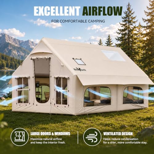 Inflatable Family Camping Tent 8-12 Person, All-Season Waterproof Glamping Tent