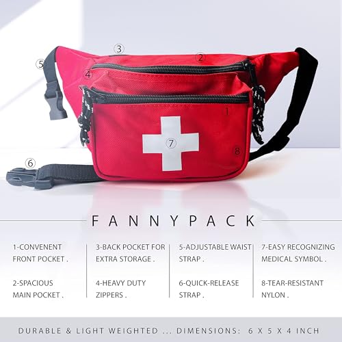 First Aid Waist Pack - Compact Emergency Fanny Pack with Multiple Pockets