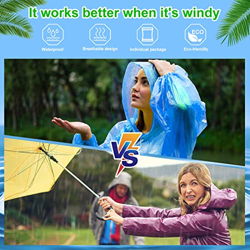 Blue Rain Ponchos Bulk 100 Pack Disposable with Hood for Adults