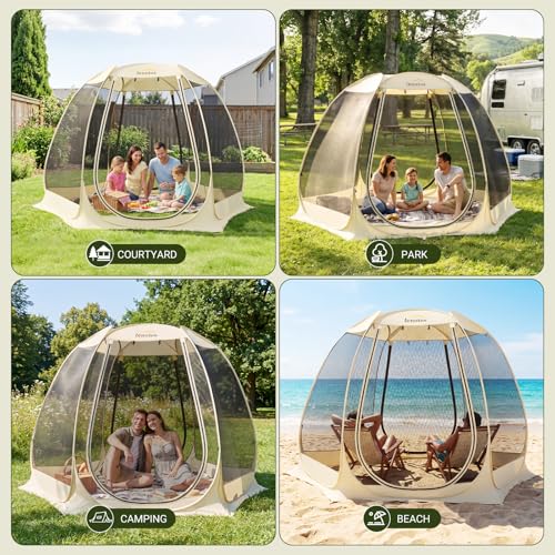 Lenotos 10x10 Ft Pop Up Screen House Tent with Mosquito Netting, Portable Gazebo for Camping