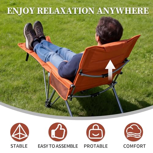 LUBEDCY Orange Folding Reclining Camping Chair with Footrest, 5-Position Adjustable Lounge Chair, Heavy Duty, Portable Outdoor Seat