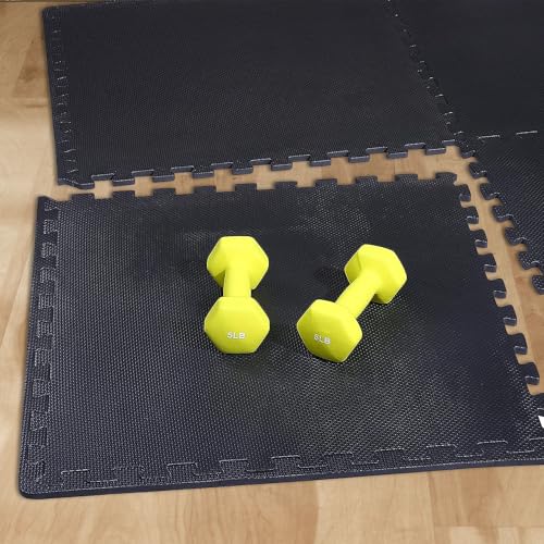 BalanceFrom Puzzle Exercise Mat Black 1-Inch Thick Interlocking Foam Floor - 72 Sq Ft