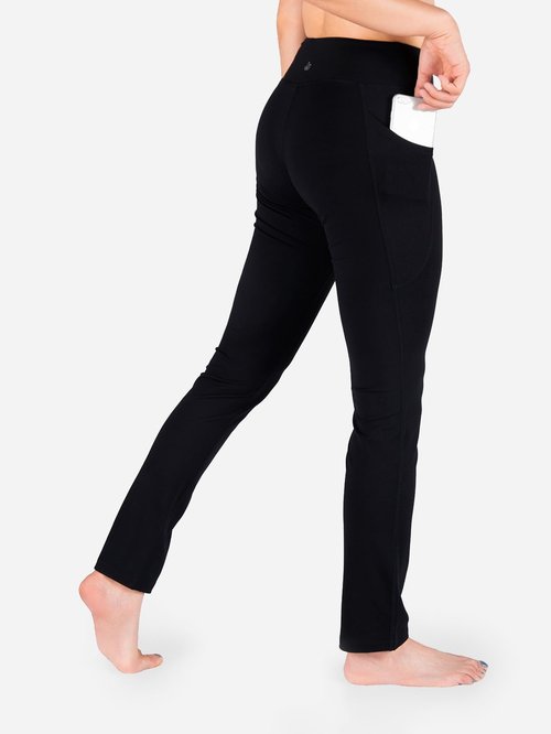 Yogipace Petite Women's Straight Leg Yoga Pants with Side Pockets, Slim Fit Stretch Pants for Everyday Wear,27",Black,Size M