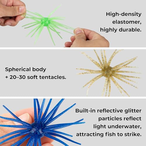 Floating Sea Urchin Creature Baits for Bass Fishing - Mixed Colors, 2.75in, 12 Pcs