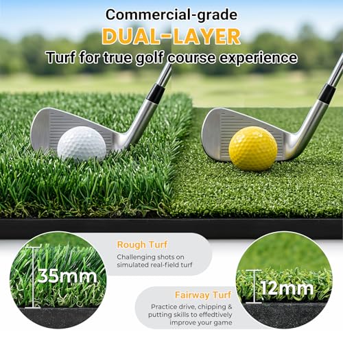 Golf Hitting Practice Mat 45MM Dual Turf with Ball Tray 5x4FT - 9 Holes
