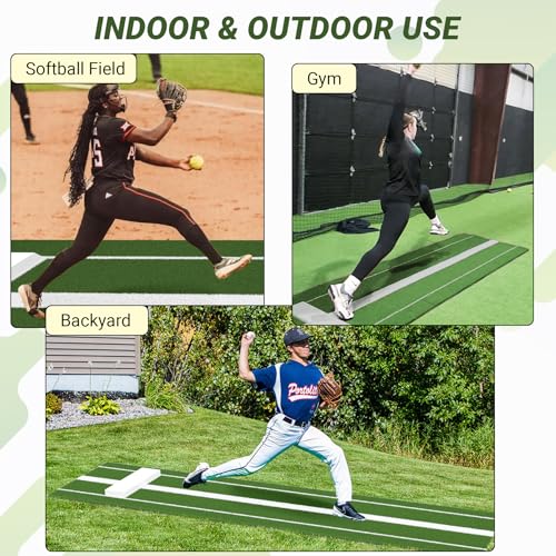 Neoaider Green Softball Pitching Mat with 30mm Thickened Mound, 10x3 ft Training Surface