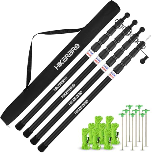 HIKERBRO 4 Pack Adjustable Aluminum Tarp Poles - Telescoping Camping Tent Poles, 2.67ft-7.67ft