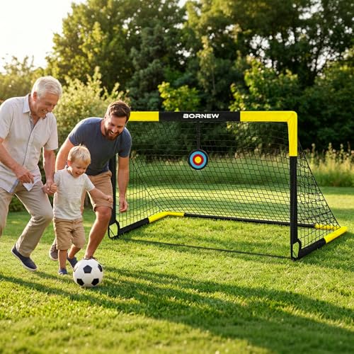 Black Yellow 6' x 4' Kid Soccer Goal and Ball Targets Set with Accessories