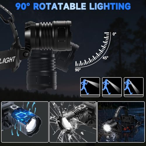 UUYEE Rechargeable Headlamp 3000L Super Bright LED Head Light - 4 Pack