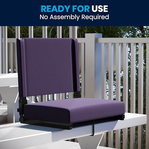 Ultra-Padded Folding Stadium Chairs Set of 2 - Portable Bleacher Seats with Handle, Supports 500 lbs, Dark Purple