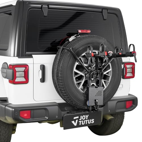 JOYTUTUS Bike Rack for Wrangler & Bronco Spare Tire, Fits 25.5-37 Inch Wheels