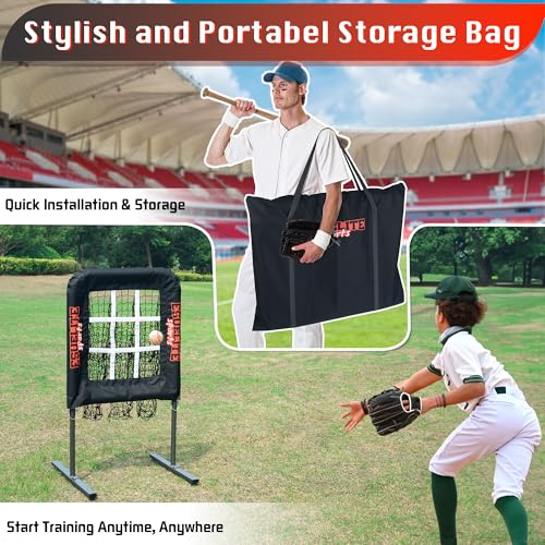 ESUELITE Black Pro 9-Hole Pitching Net with Strike Zone - Portable Indoor/Outdoor Baseball & Softball Training Equipment