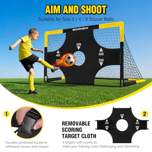 Black Yellow 6' x 4' Kid Soccer Goal and Ball Targets Set with Accessories