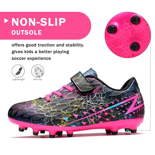 Hanani Boys Girls Soccer Cleats - Kids Football Shoes, 2 Big Kid / Black Red