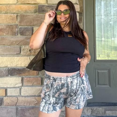 Large Camo Sweat Shorts for Women with Drawstring Waist and Pockets - Maple Leaf Print Lounge Athletic Wear