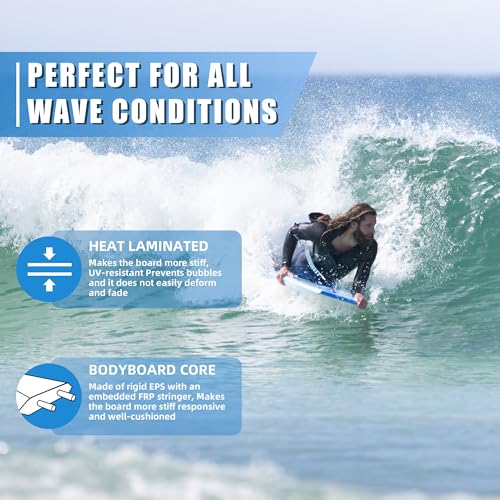 44-Inch Body Board for Adults & Taller Riders with Reinforced Leash