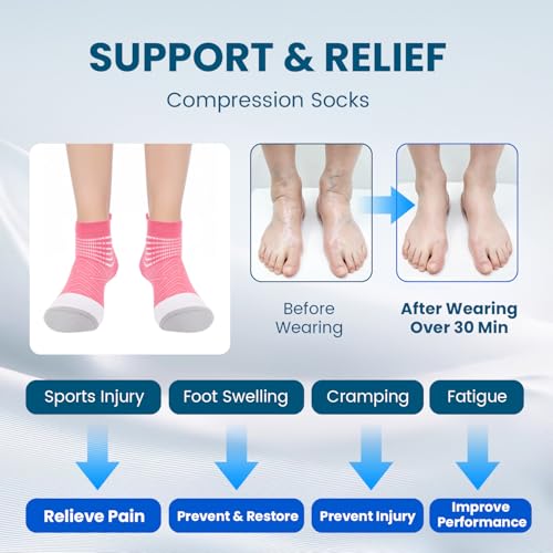 IRAMY Compression Ankle Support Socks Large White 3 Pairs - Wicking Cushioned Relief